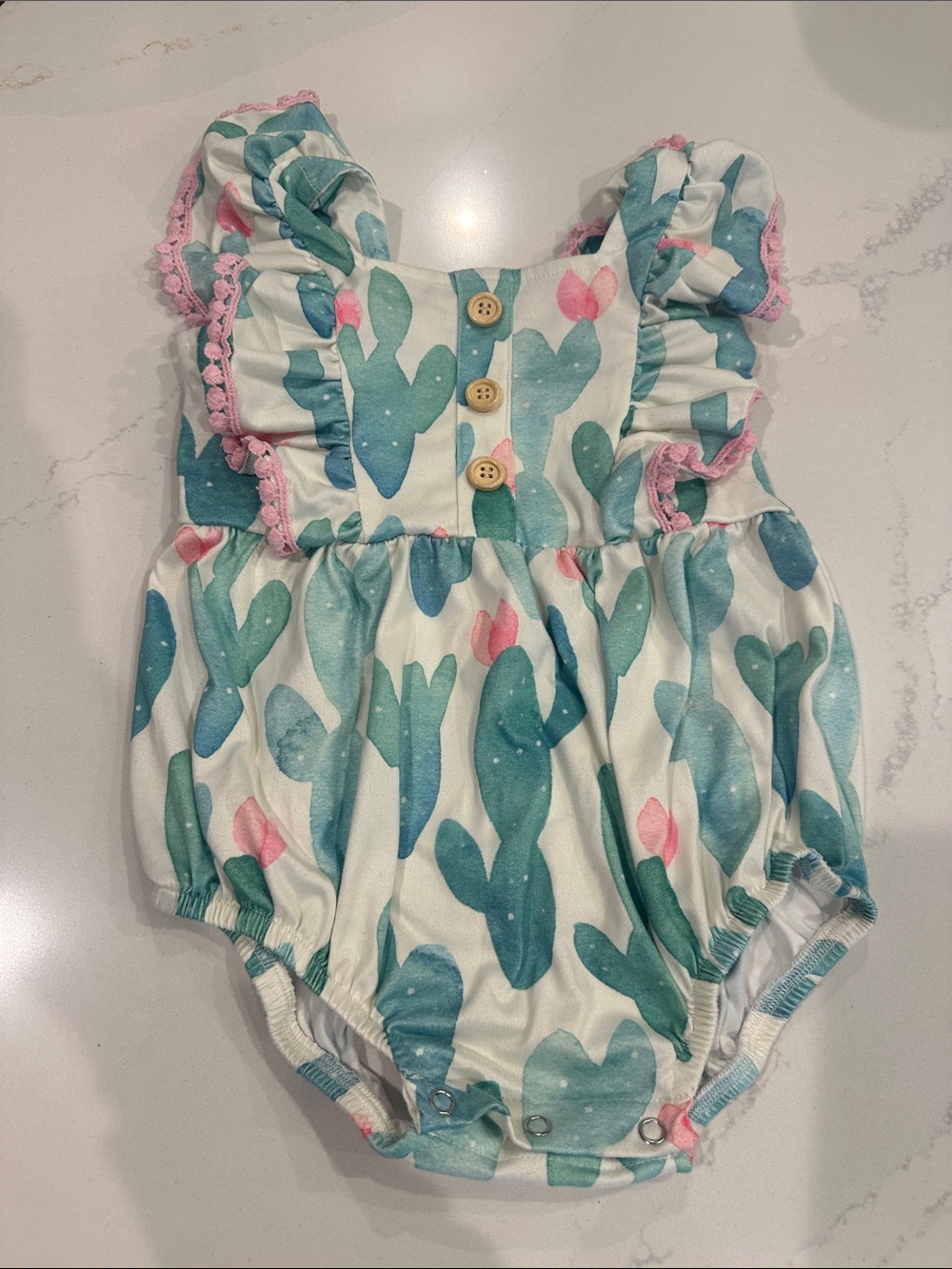 Marie‎ Nicole Clothing Cactus Bubble Romper with ruffled sleeves 12-18 months